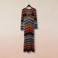 Show Me Your Mumu Rainbow Striped Crochet Maxi Cover Up Dress V-Neck Medium USA