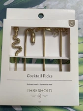 2025 Threshold 4pk Cocktail Picks Gold Tone Snake Fly Spider Bud Halloween NEW