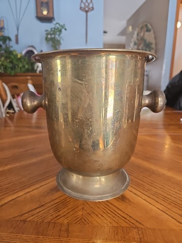 Vintage Brass Double Knob Champagne Ice Bucket Planter Made in India Art Ware