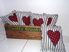 Embroidered Fabric Heart Bowl Fillers, Set of 5, Hand Sewn Ornaments