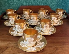 RARE SET! 10 Antique Coalport Gold Encrusted Demitasse Cups & Saucers Patt #6749