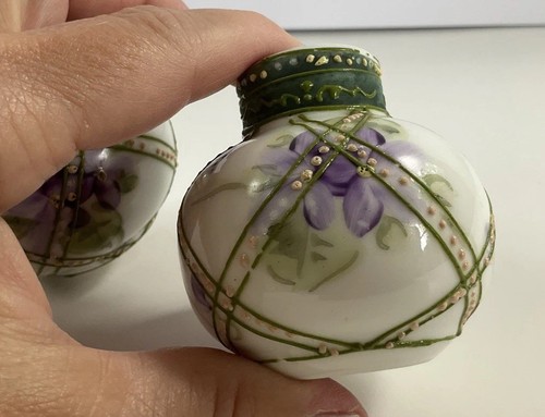 Vintage Hand Painted Porcelain Muffineer Sugar Powder Shaker African Violets - Picture 11 of 19