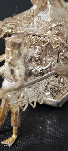 Insolita antica sedia berlina cinese argento miniatura 42 g filigrana dettaglio drago - Foto 12 di 24