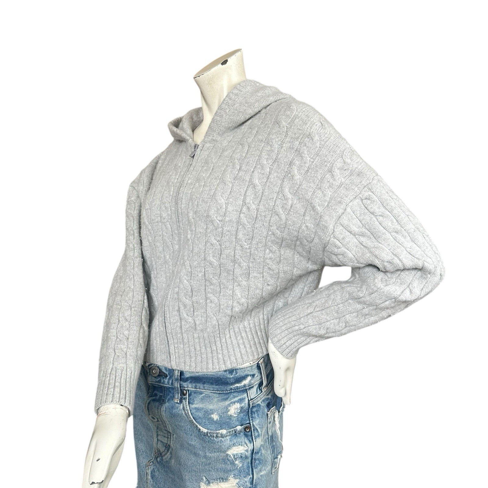 Aritzia Sunday Best Gray Octavia Wool Blend Cable Knit Zip Up Sweater Medium