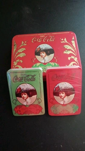 Vintage Coca Cola Coke Playing Card Set X2 In Metal Tin