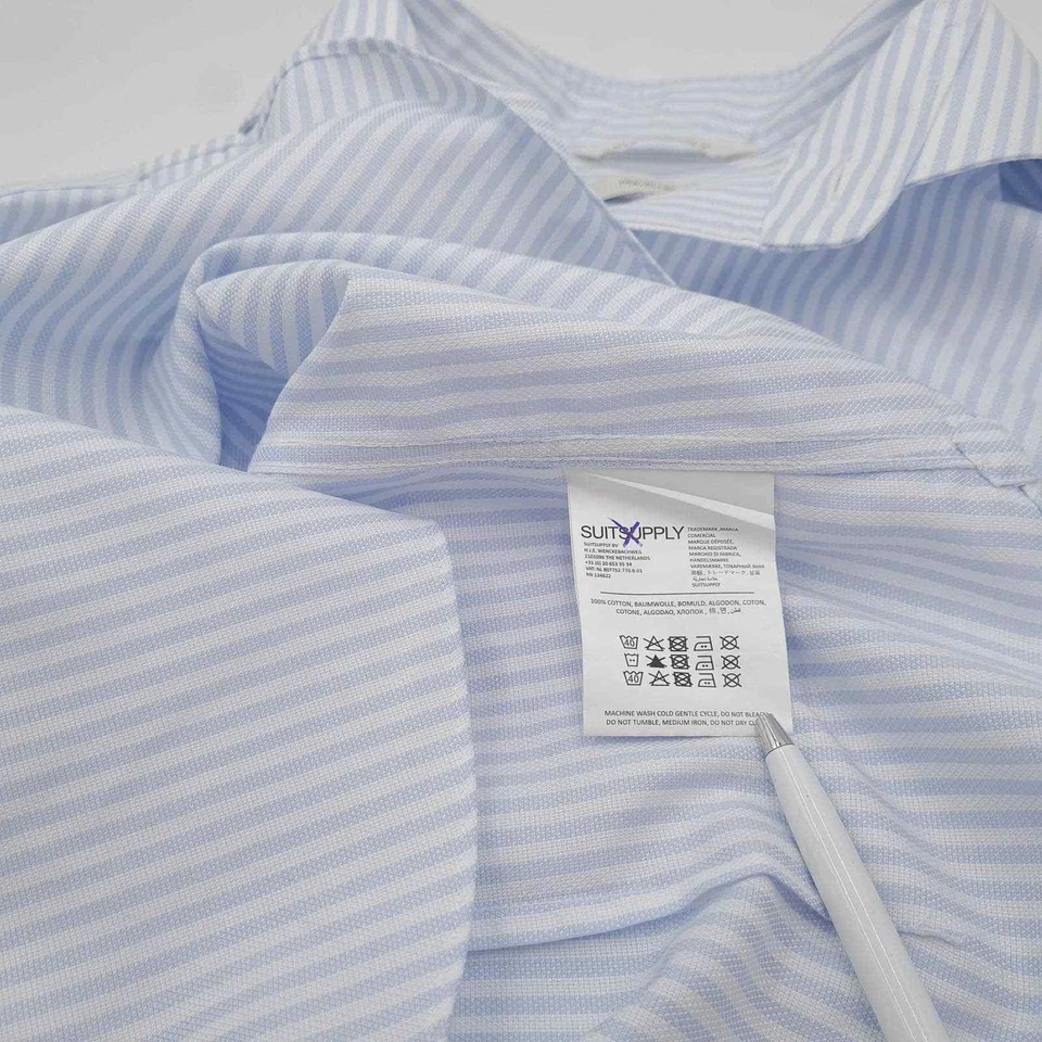 Suitsupply Camicia Uomo Extra Slim Wv7 Taglia 39 A Righe Con Gemelli Formali - Immagine 4 di 4