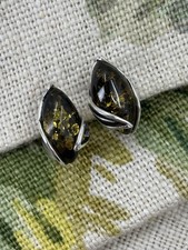VINTAGE 925 SILVER and amber leaf stud earrings 15mm
