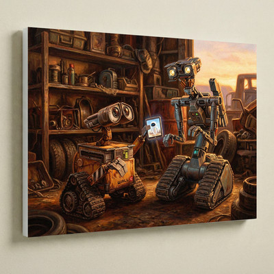 Wall-E & Johnny 5 Canvas UV Print 16x12 Retro Vintage Fan Wall Art Decor