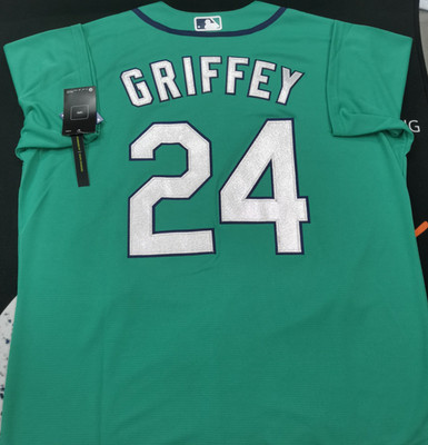 Ken Griffey Jr. #24 Mariners Aqua Cool Base Sewn Stitched Jersey.