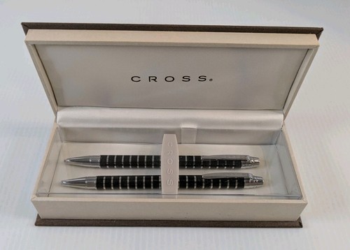 Cross Black & Chrome Striped Ball-Point Pen & 0.9MM Pencil Set At0221-2