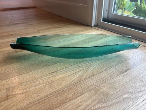 vintage blenko art glass decorative bowl dish teal blue color