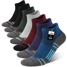 7 Pairs Men's Athletic Ankle Socks Cushioned Low Cut Moisture Wicking Cotton ...