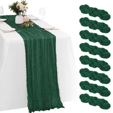 8 Pack 10FT 20x120 Inch Emerald Green Cheesecloth Table Runners, Gauze, Sheer