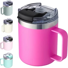 12oz Insulated Coffee Mug Cup with Handle, Stainless Steel  Coffee Mug with Flip