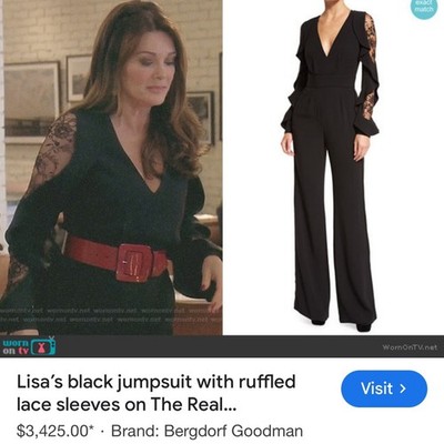 ELIE SAAB Black Jumpsuit with Ruffled Lace Sleeves Size US4, FR36 $3425