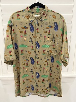 VTG. PIERRE CARDIN Short Sleeve Golf Themed Shirt-Rayon-Multicolor-SZ LARGE