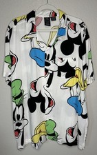 Disney Mickey Mouse Shirt Mens XL Hawaiian Graphic Print White Button Up