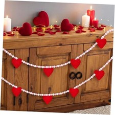 2 Pcs Valentine's Day Felt Garlands Decorations Valentines Heart Pom Pom