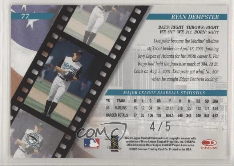 Donruss Studio National Convention 2002 grabado/5 Ryan Dempster #77 Foto 2 de 2