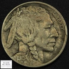 1915 D Buffalo Nickel 5C (Small Rim Cud Error!)