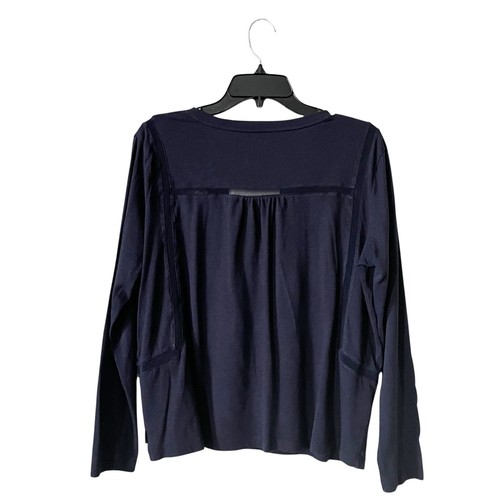 Eddie Bauer T-Shirt Top Women's Size M Blue Split Neck Long Sleeve Mesh Detail - Picture 4 of 6