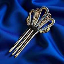1900 1920 Art Deco Art Nouveau Celluloid Hair Comb Blue Stones Delicate Fan