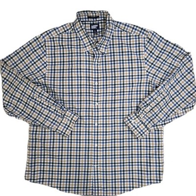 Lands' End Shirt Mens Size XL Blue Plaid No Iron Twill Button Up Long Sleeve