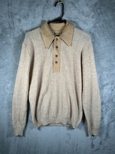 Vintage 1960s Jantzen Long Sleeve Polo Shirt Terry Cloth USA Men's Medium Tan