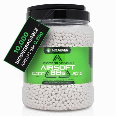 Aim Green Biodegradable Airsoft BBS, Premium-Grade 6mm Airsoft BBS, 20g, 25g,