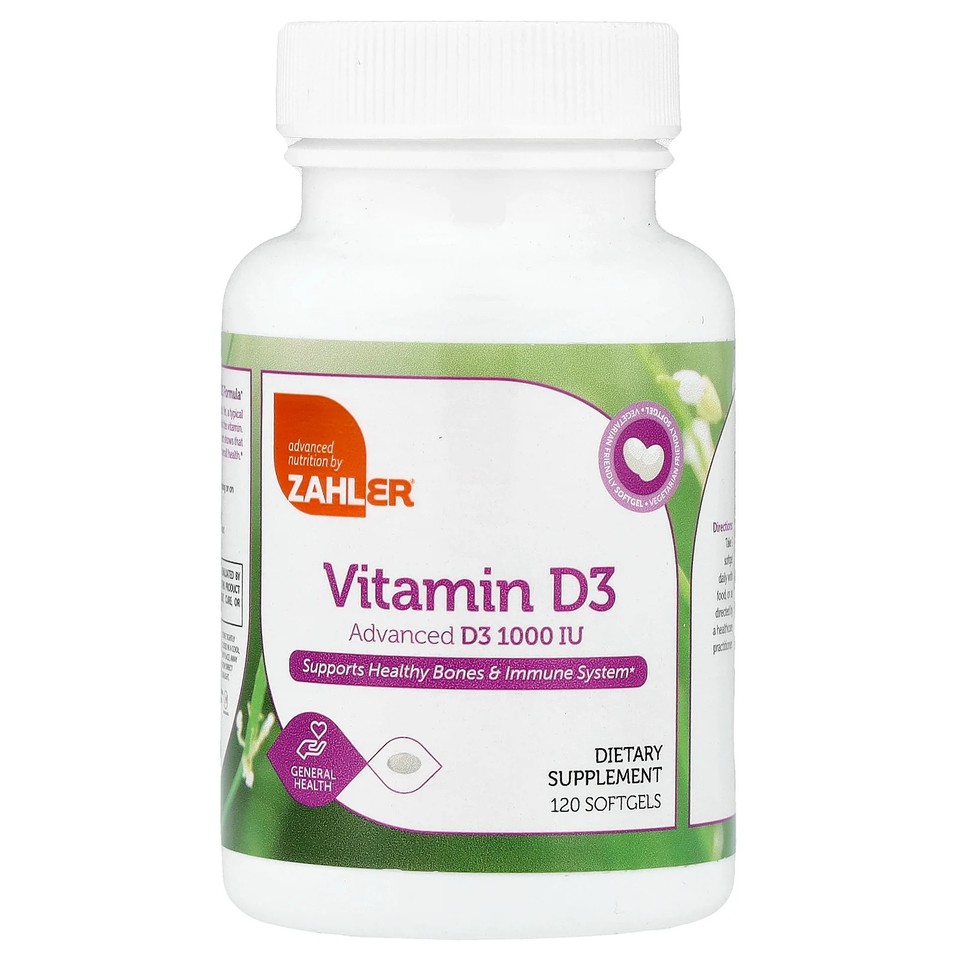 Zahler Vitamin D3 Advanced D3 Formula 1 000 IU 120 Softgels Dairy-Free,