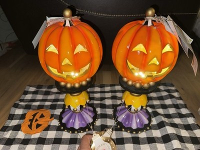 2 new Halloween Candy Corn lane LED lighted decor pumpkin candelabra light lamp