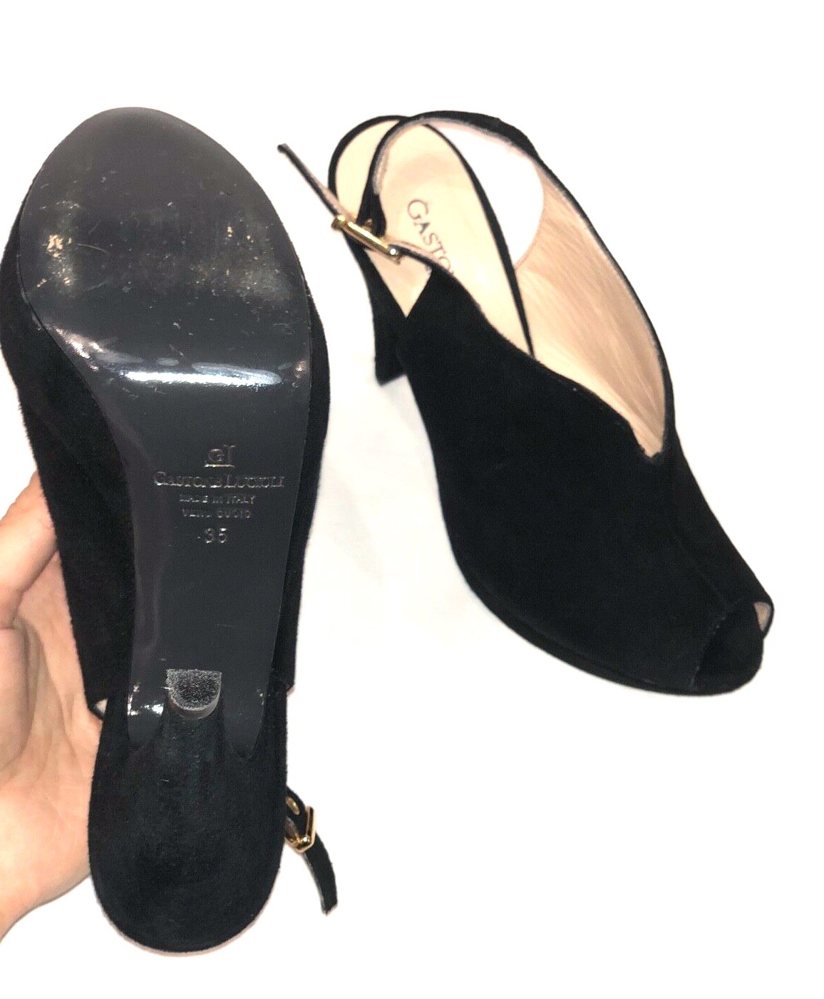 Gastone Lucioli Black Suede Peep Toe Platform Pumps Italy Size 35