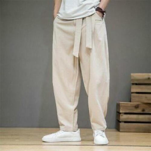 Verano Otoño Para hombres Algodón Lino Informal Harén Pantalones Pantalones Cintura Elástica Exterior - Imagen 8 de 10