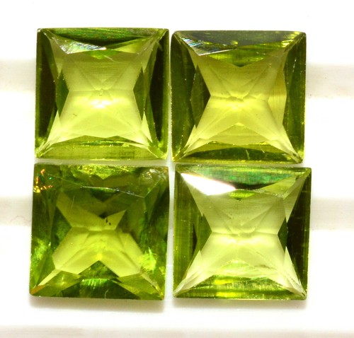 Natural Peridot Square Cut 7 mm Lot 04 Pcs 5.65 CTS Lustrous Calibrated Gemstone - Picture 2 of 7