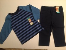 GARANIMALS Boys 12 months Blue/Navy Stripe Top and Navy Pant Set New Free Ship