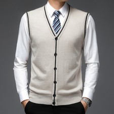 Men Knitted Waistcoat Cardigan Vest Tank Tops Gilet Sweater V Neck Retro Jumper