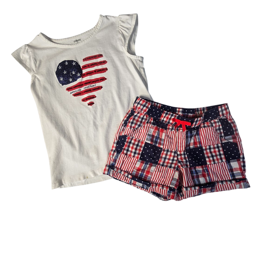 Gymboree Girls 2pc Shorts Outfit 12 Patriotic Holiday Patchwork Plaid USA Flag