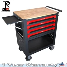 Multifunctional Tool Cart with 4 Drawers, Wheels and Wooden Top Storage Unit