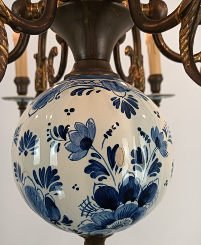 Delft Blue white Porcelain Brass Chandelier 6 arm Fixture Barn Farmhouse style - Picture 14 of 16