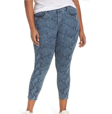 YSJ Womens Plus 24W Serpentine Blue Snake Print Queen Ankle Skinny Jeans NEW
