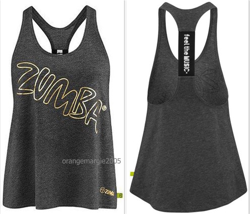 Official ZUMBA Fitness Foil Me Once Metallics Loose Racerback FEEL THE MUSIC S M - Picture 1 of 5