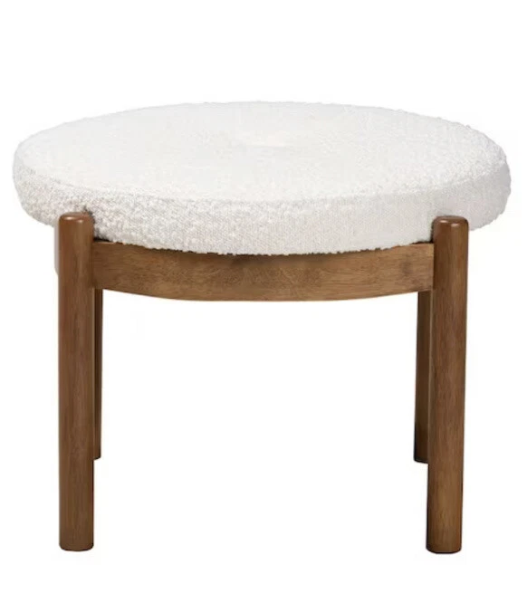 Baxton Studio Iliana White and Walnut Brown Fabric Ottoman Footstool - Image 2 of 3