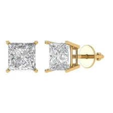 4 ct Princess Cut Solitaire Stud Designer anniversary Earrings 14k Yellow gold