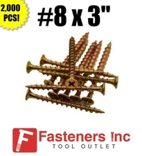 INTERCORP (830CY) #8 X 3" Drywall/Deck Screws Yellow Zinc 2,000 BOX