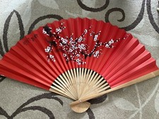 Wall Fan Chinese water color original Hand painted Large Bamboo frame 48x26"