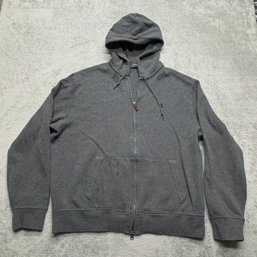 Polo Ralph Lauren full zip cappuccio uomo XL grigio outdoor coulisse pony
