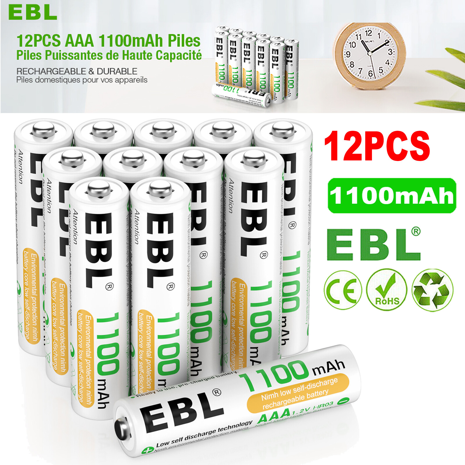 12Pcs AAA Batteries Rechargeable 1.2V 1100mAh  Ni-MH for Garden Solar Light-image