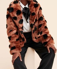 Msrp $225 Ichi Gingerbread Abstract Faux Fur Notch Collar Jacket Size Small Nwot