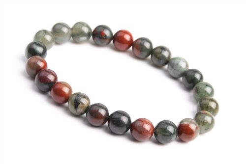 8MM Blood Stone Bracelet Grade AAA Genuine Natural Round Gemstone Beads 7.5" - Picture 1 of 4