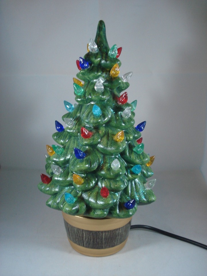 Brand New Green Ceramic Xmas Christmas Tree Table Lamp Light Ornament